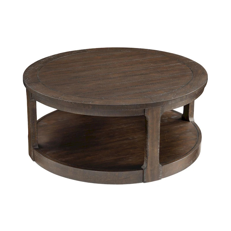 40-Inch Round 2-Tier Solid Wood Coffee Table | Mid-Century Vintage Design
