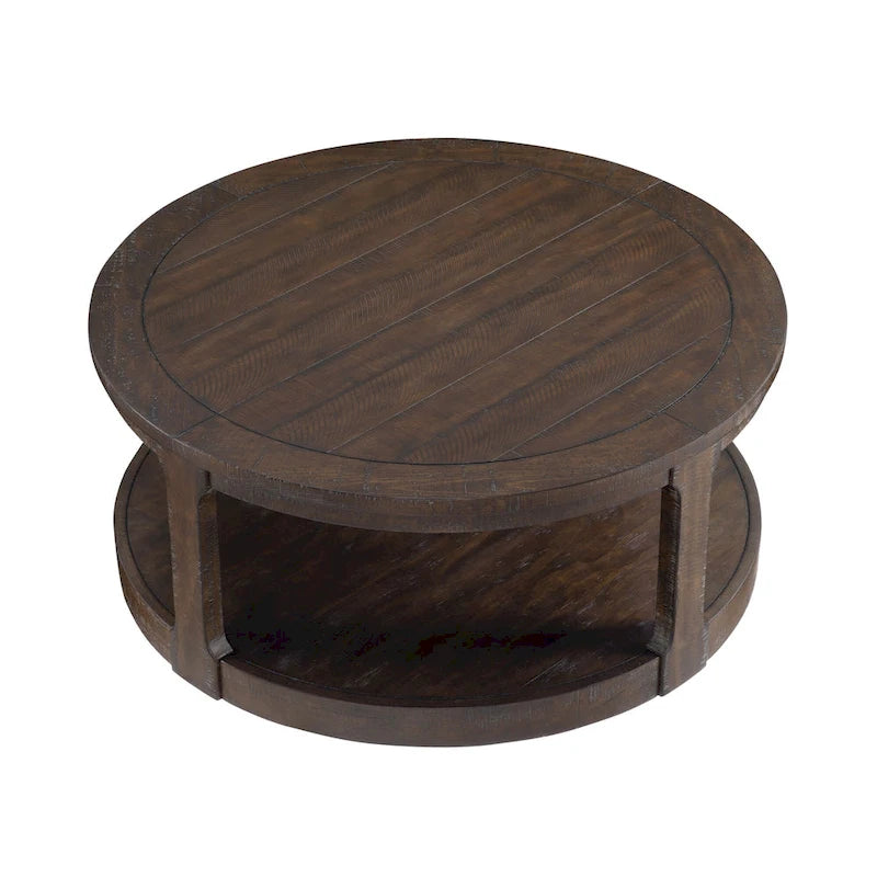 40-Inch Round 2-Tier Solid Wood Coffee Table | Mid-Century Vintage Design