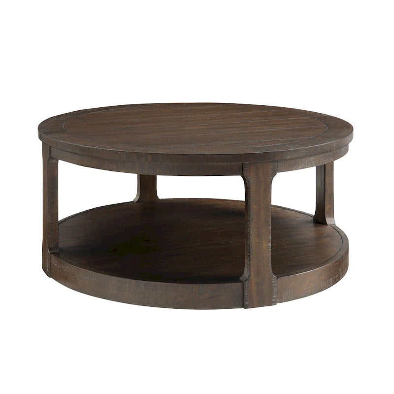 40-Inch Round 2-Tier Solid Wood Coffee Table | Mid-Century Vintage Design