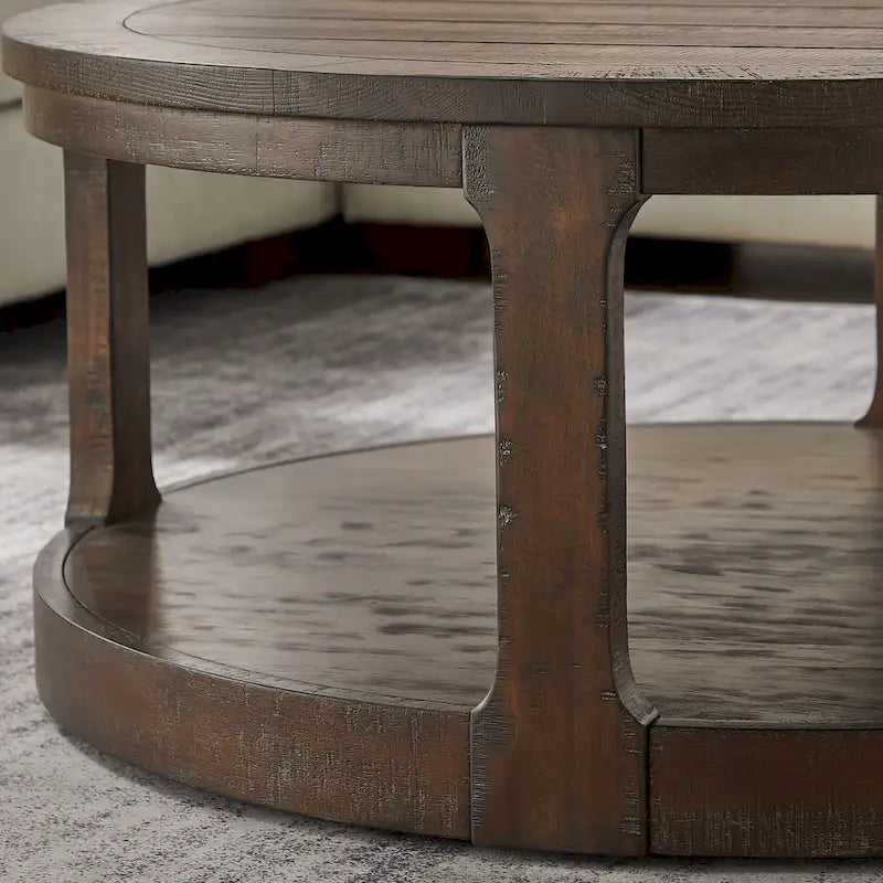 40-Inch Round 2-Tier Solid Wood Coffee Table | Mid-Century Vintage Design