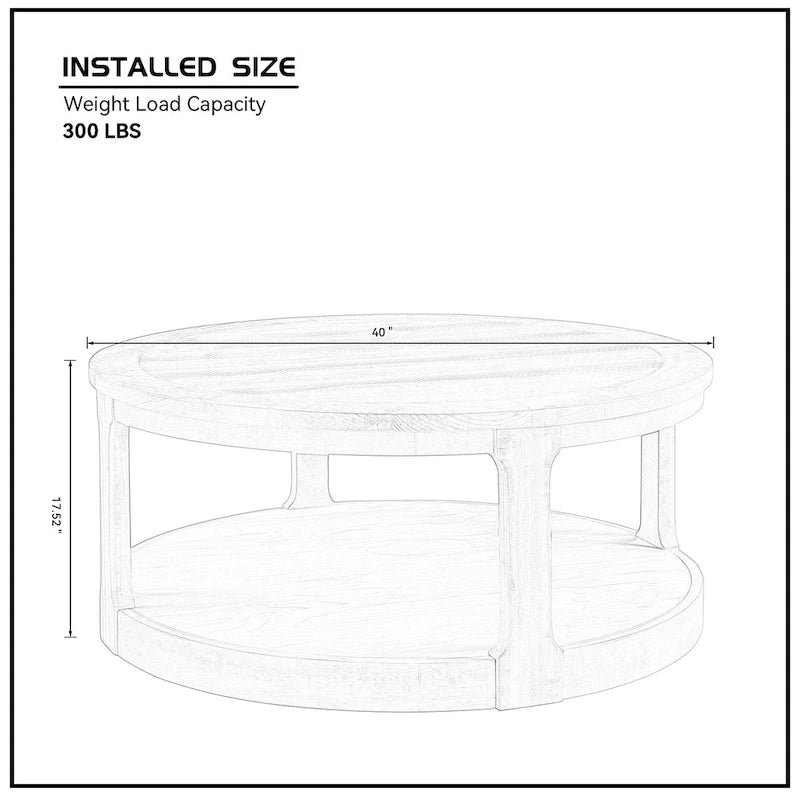 40-Inch Round 2-Tier Solid Wood Coffee Table | Mid-Century Vintage Design