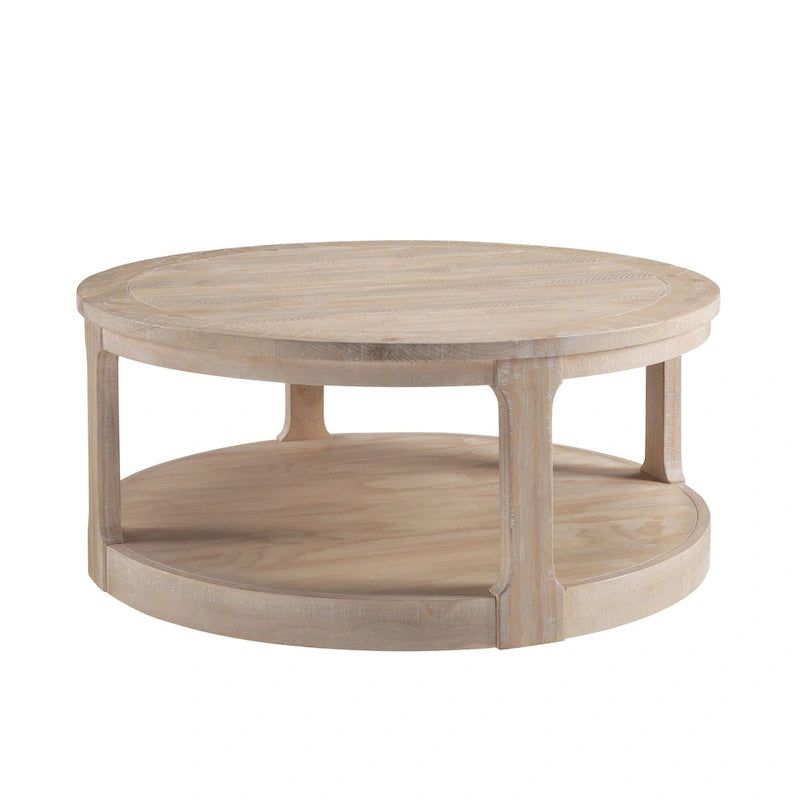 40-Inch Round 2-Tier Solid Wood Coffee Table | Mid-Century Vintage Design