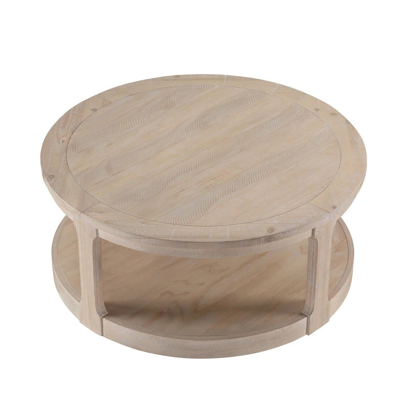40-Inch Round 2-Tier Solid Wood Coffee Table | Mid-Century Vintage Design