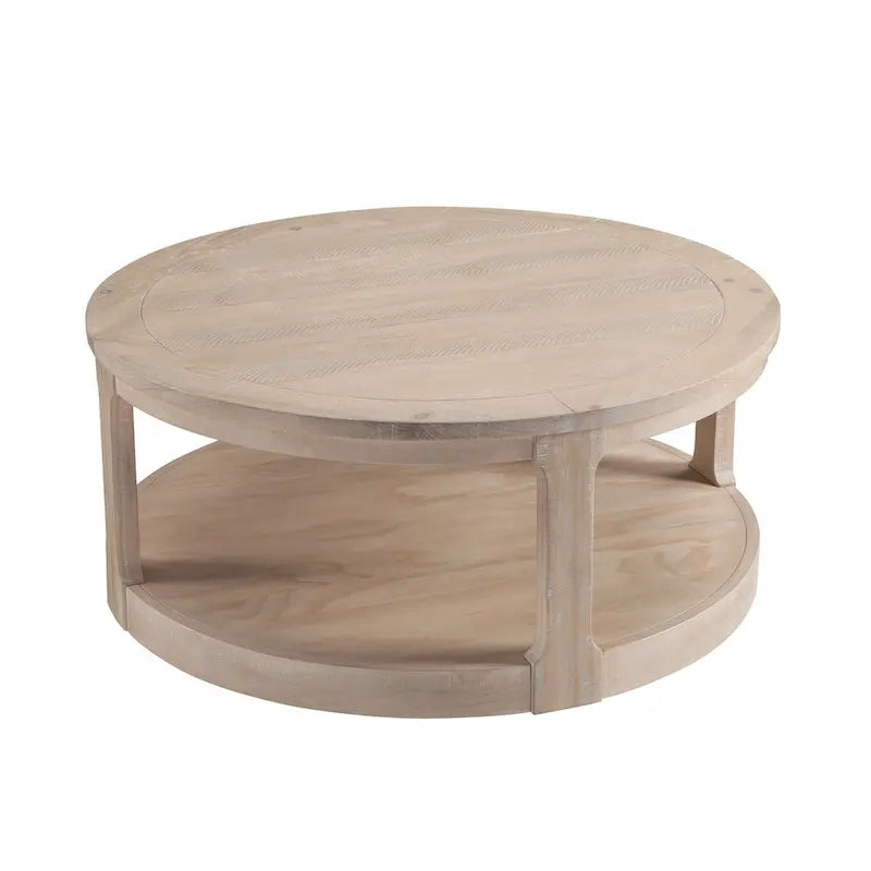 40-Inch Round 2-Tier Solid Wood Coffee Table | Mid-Century Vintage Design