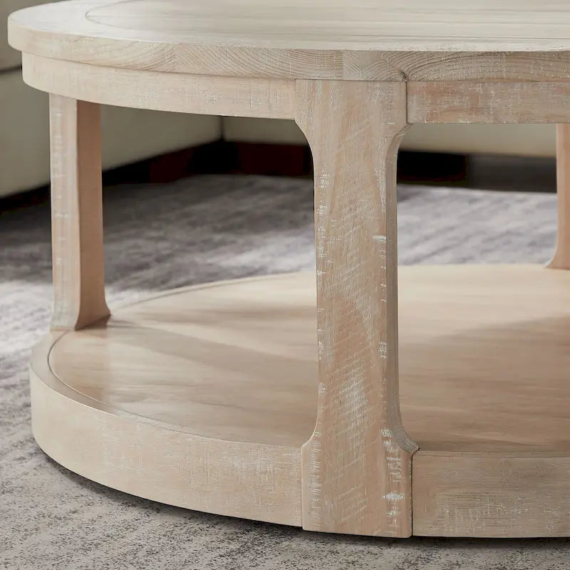 40-Inch Round 2-Tier Solid Wood Coffee Table | Mid-Century Vintage Design