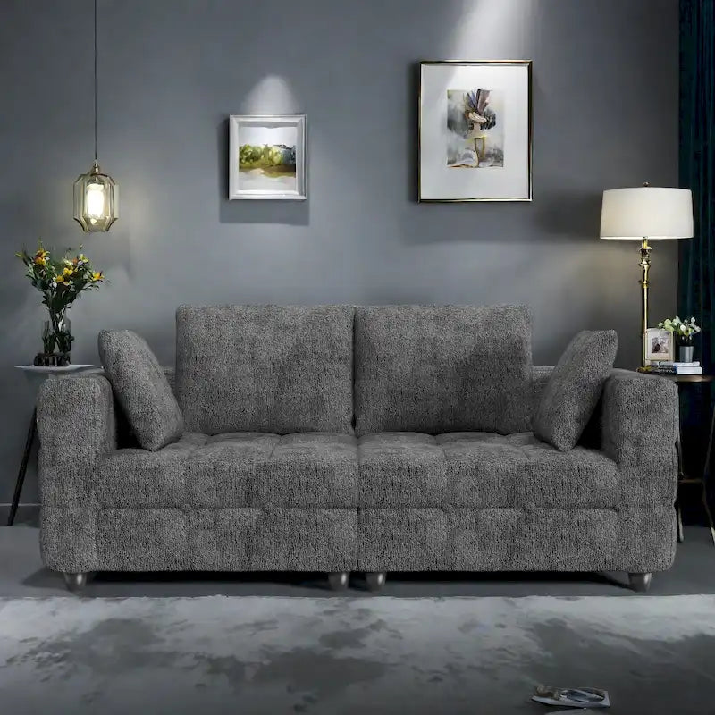 Grey Velvet Loveseat Sofa with Solid Wood Legs & Tool-Free Assembly