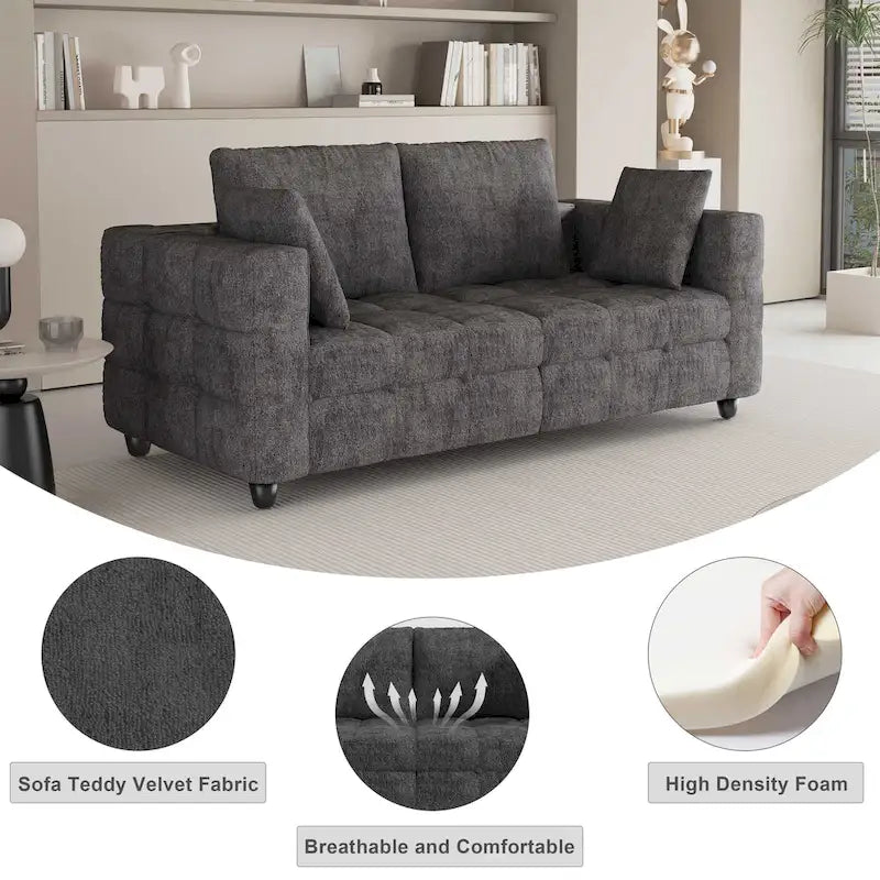 Grey Velvet Loveseat Sofa with Solid Wood Legs & Tool-Free Assembly