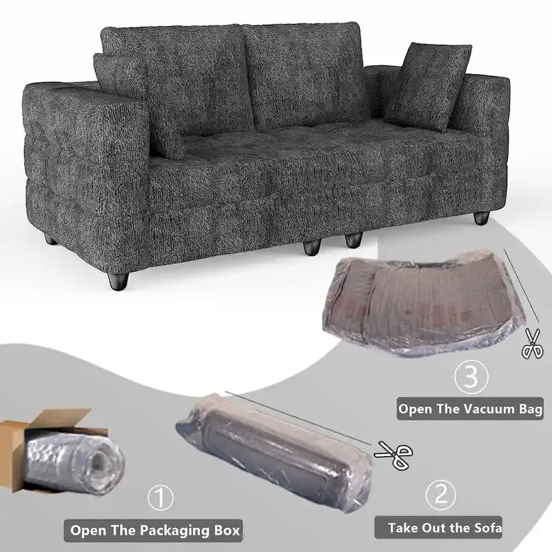 Grey Velvet Loveseat Sofa with Solid Wood Legs & Tool-Free Assembly