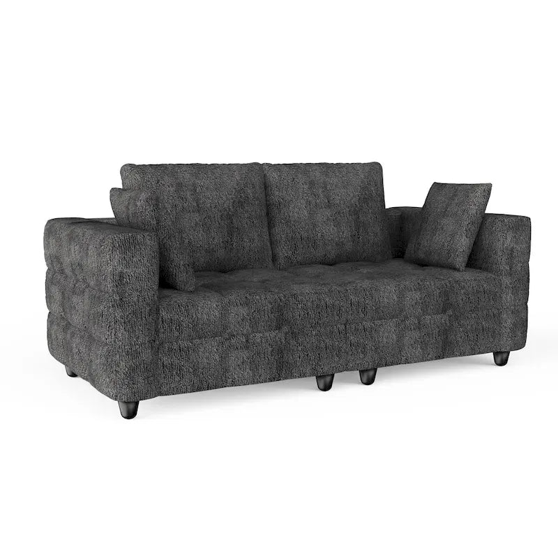 Grey Velvet Loveseat Sofa with Solid Wood Legs & Tool-Free Assembly