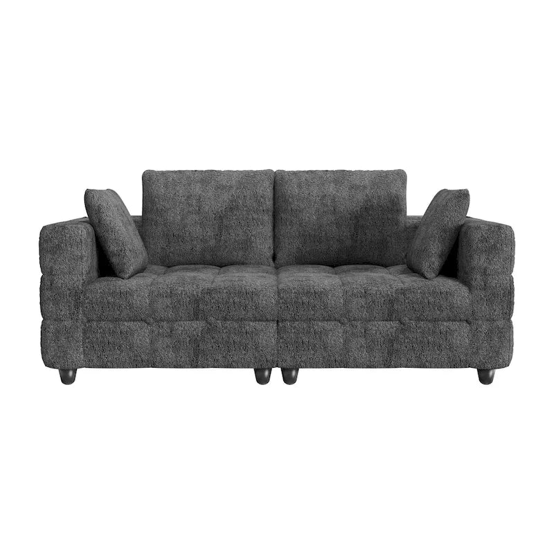 Grey Velvet Loveseat Sofa with Solid Wood Legs & Tool-Free Assembly