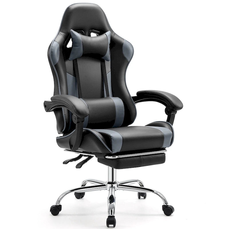 Ergonomic Gaming Chair with Reclining Backrest, Footrest, Headrest & Lumbar Support