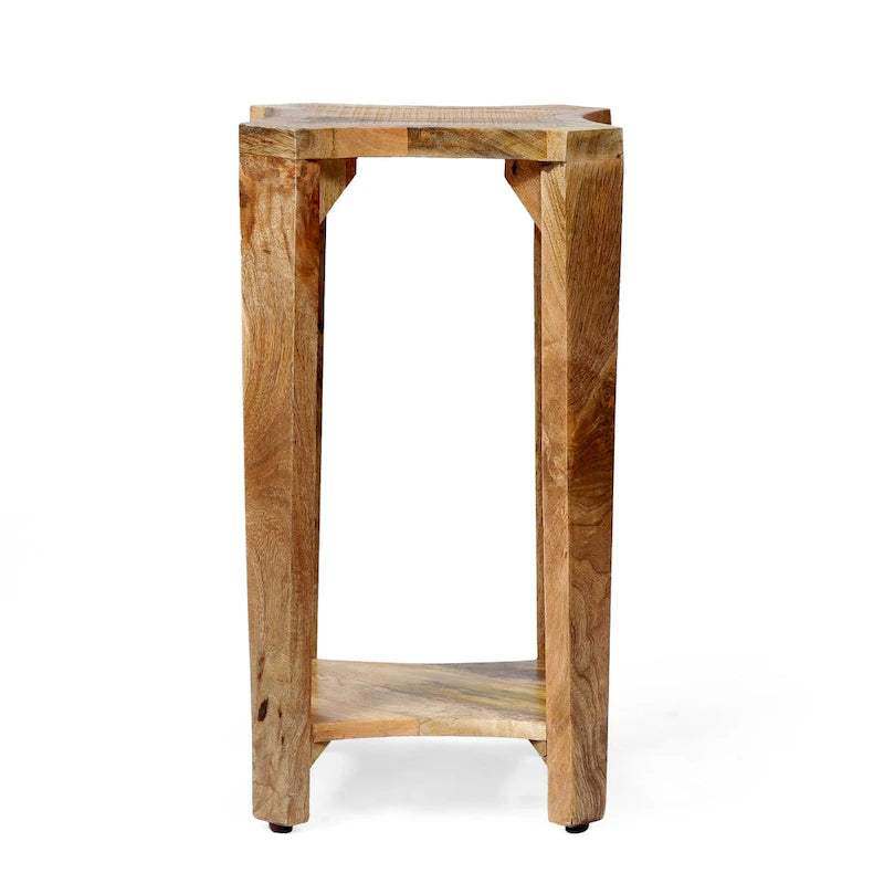 Handcrafted Mango Wood Boho Side Table with Concave Design