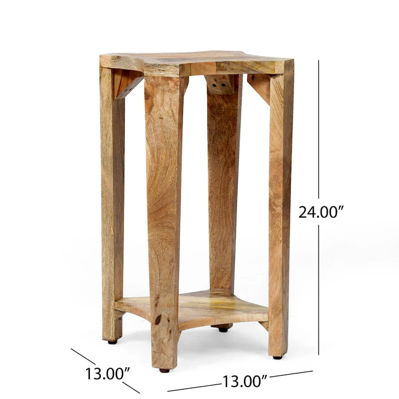 Handcrafted Mango Wood Boho Side Table with Concave Design