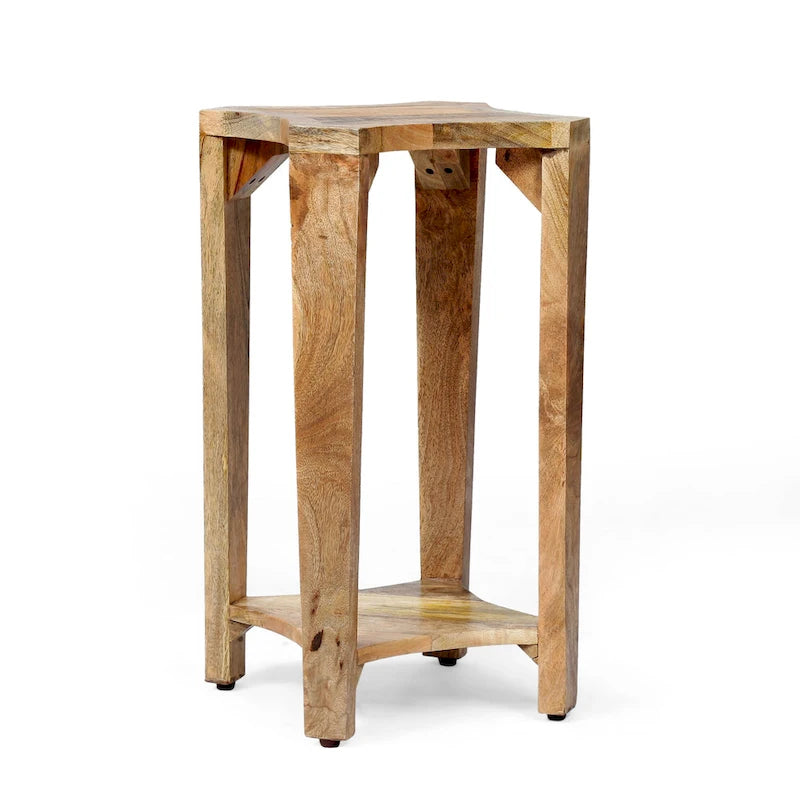 Handcrafted Mango Wood Boho Side Table with Concave Design