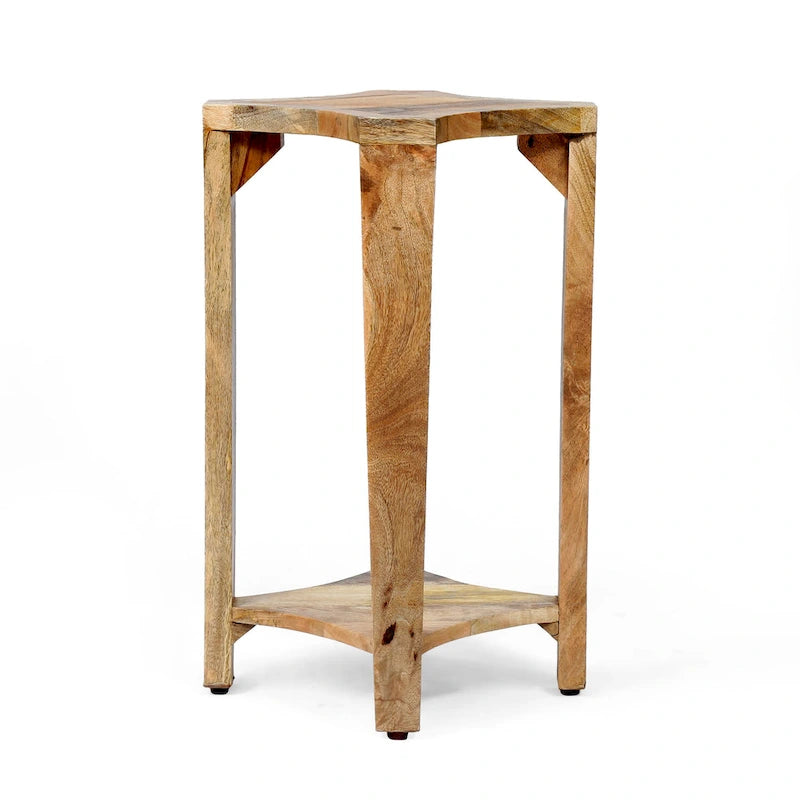 Handcrafted Mango Wood Boho Side Table with Concave Design