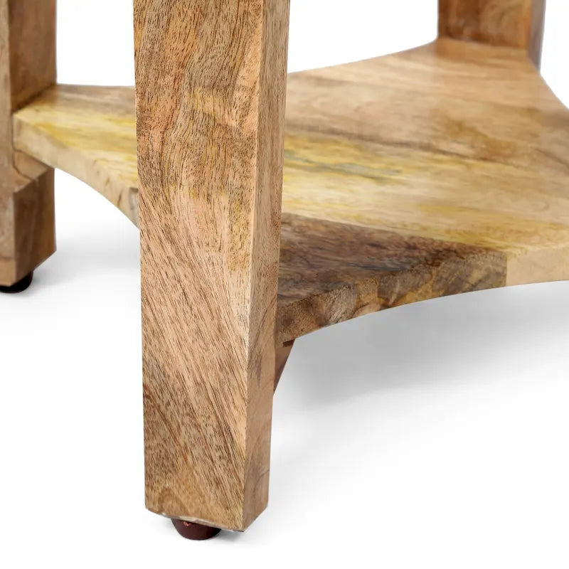 Handcrafted Mango Wood Boho Side Table with Concave Design