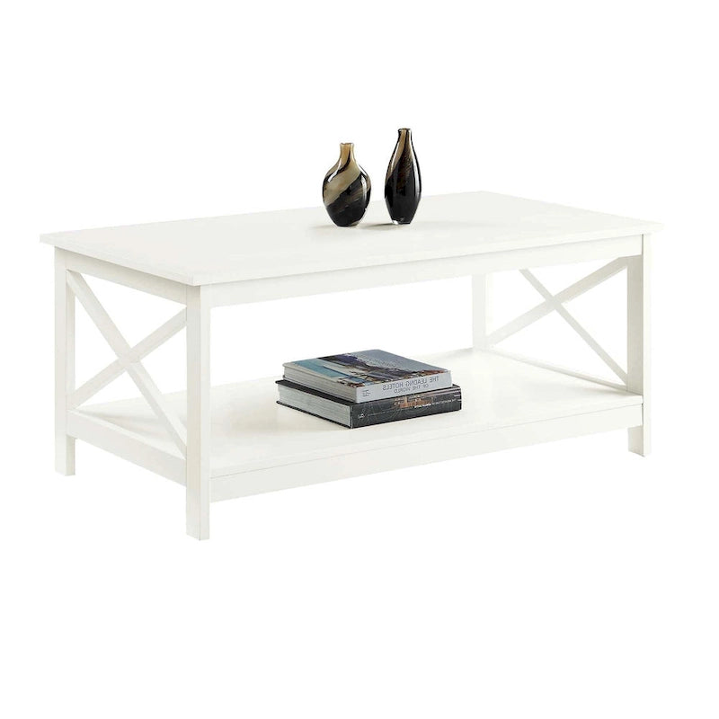 Coastal Farmhouse Coffee Table with X-Frame & Bottom Shelf