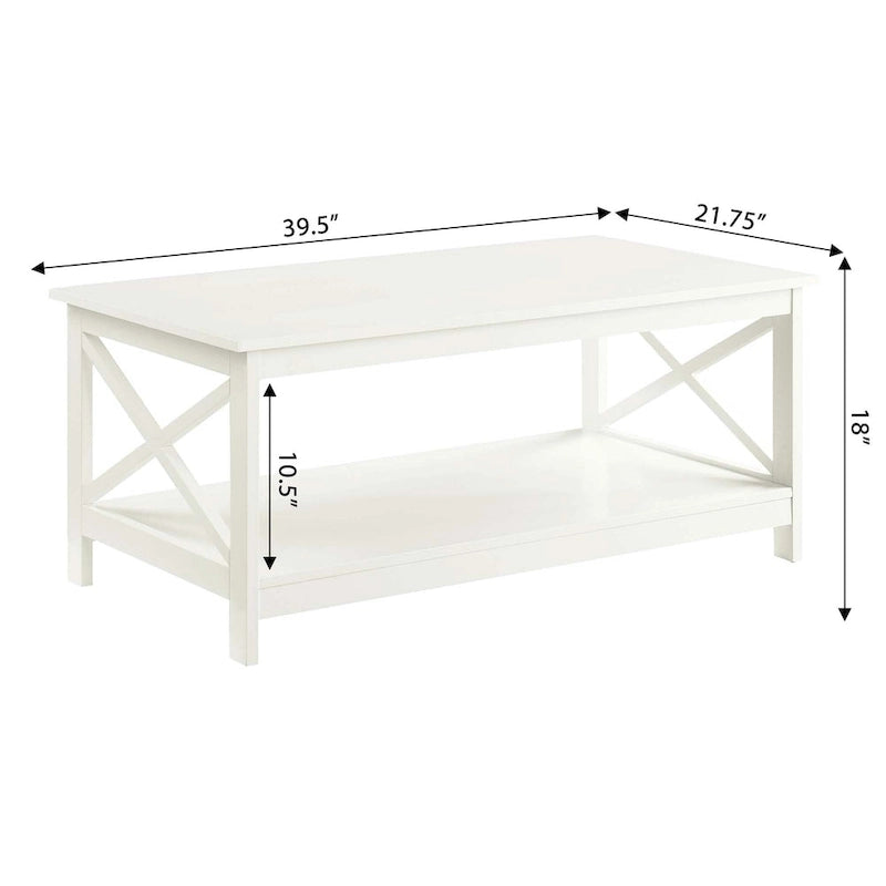 Coastal Farmhouse Coffee Table with X-Frame & Bottom Shelf