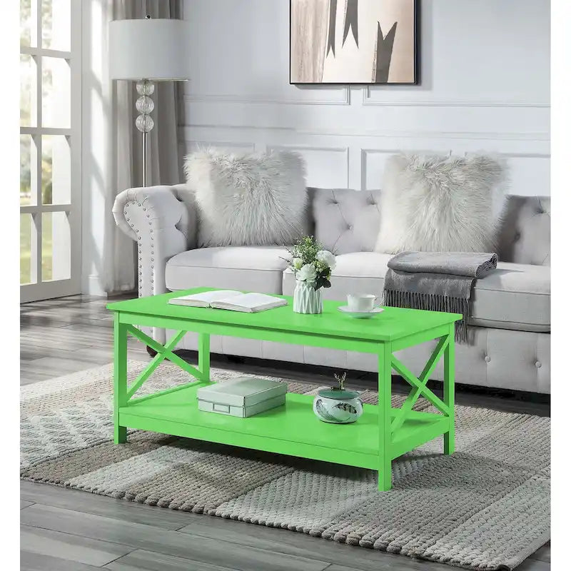 Coastal Farmhouse Coffee Table with X-Frame & Bottom Shelf