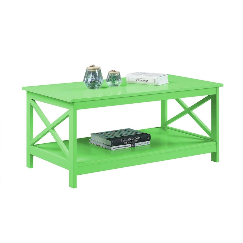 Coastal Farmhouse Coffee Table with X-Frame & Bottom Shelf
