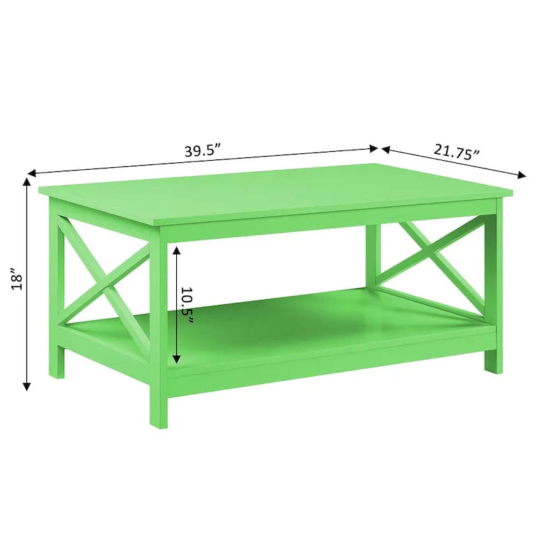 Coastal Farmhouse Coffee Table with X-Frame & Bottom Shelf