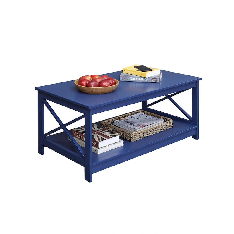 Coastal Farmhouse Coffee Table with X-Frame & Bottom Shelf