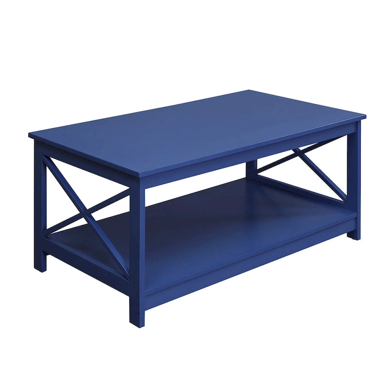 Coastal Farmhouse Coffee Table with X-Frame & Bottom Shelf