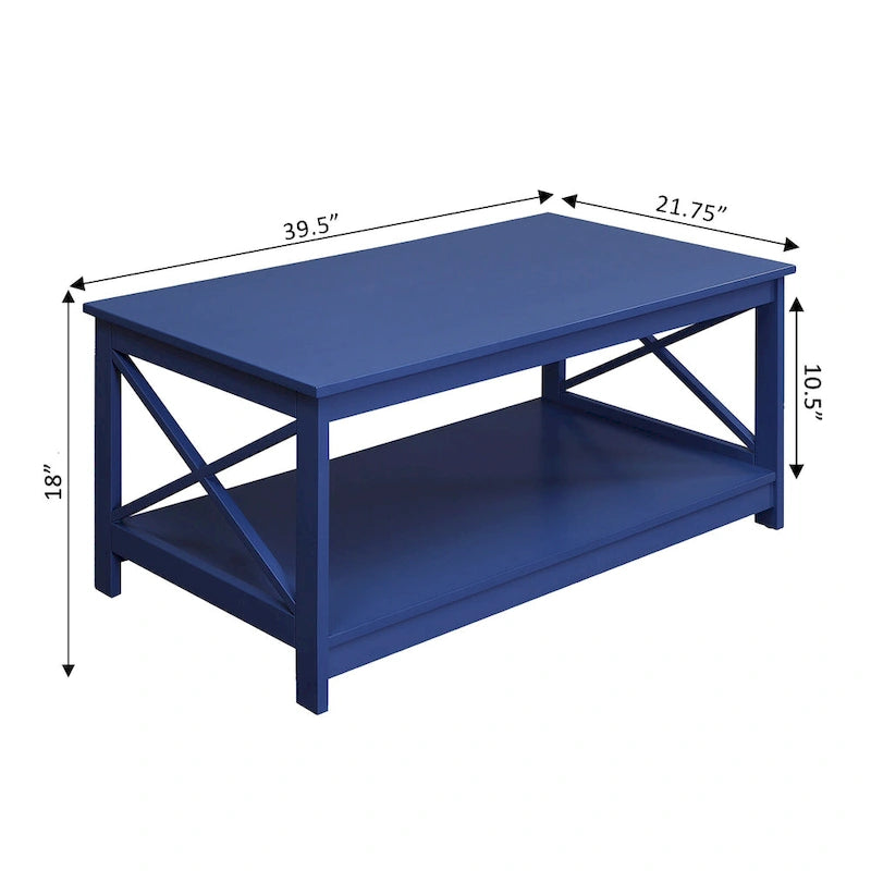 Coastal Farmhouse Coffee Table with X-Frame & Bottom Shelf