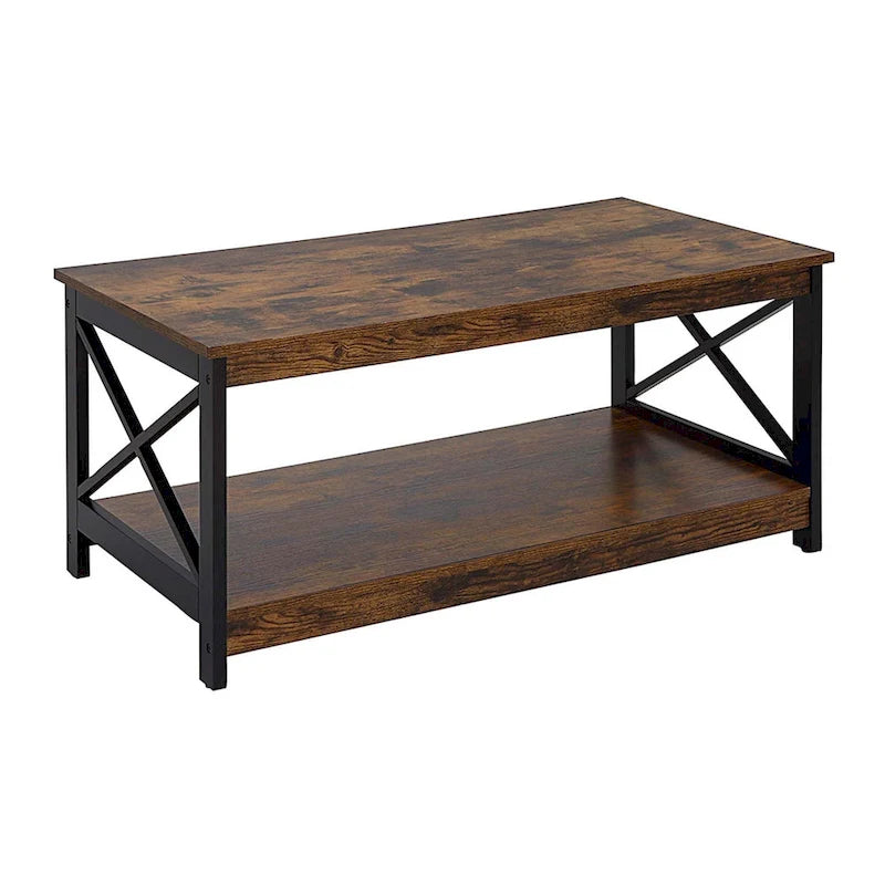 Coastal Farmhouse Coffee Table with X-Frame & Bottom Shelf