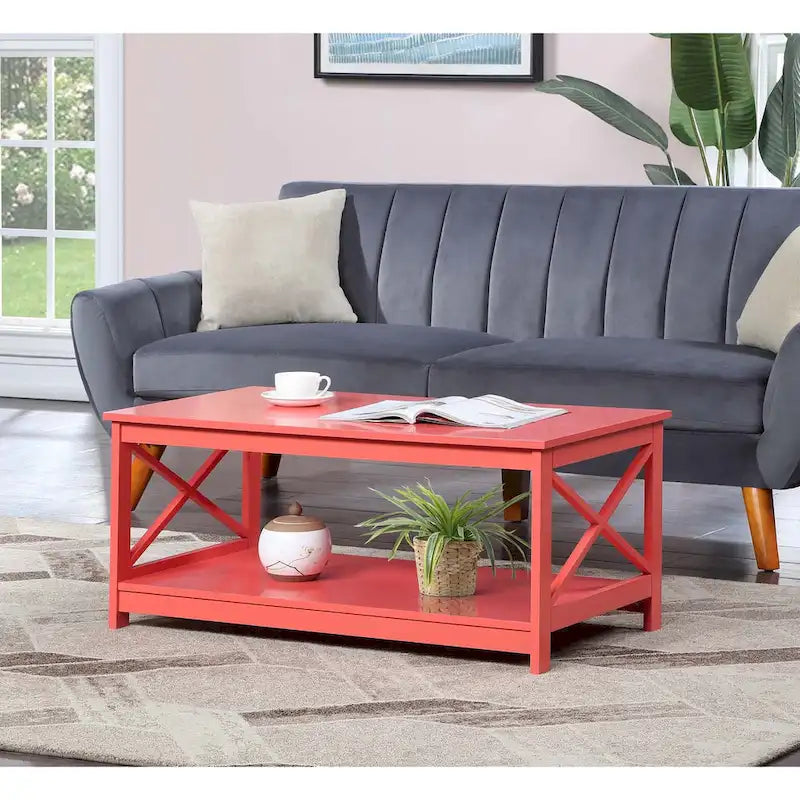 Coastal Farmhouse Coffee Table with X-Frame & Bottom Shelf