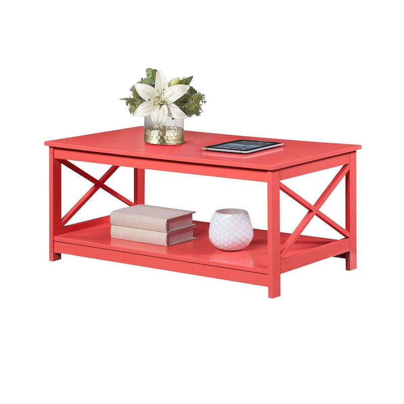 Coastal Farmhouse Coffee Table with X-Frame & Bottom Shelf