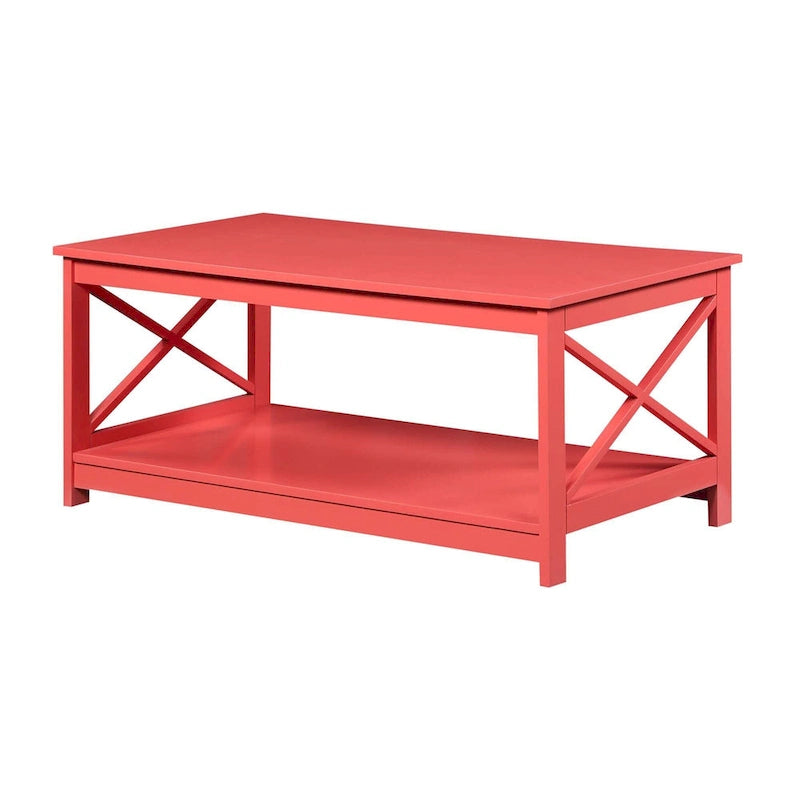 Coastal Farmhouse Coffee Table with X-Frame & Bottom Shelf