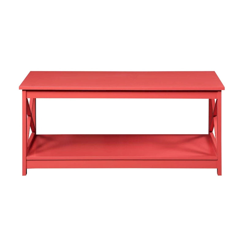 Coastal Farmhouse Coffee Table with X-Frame & Bottom Shelf