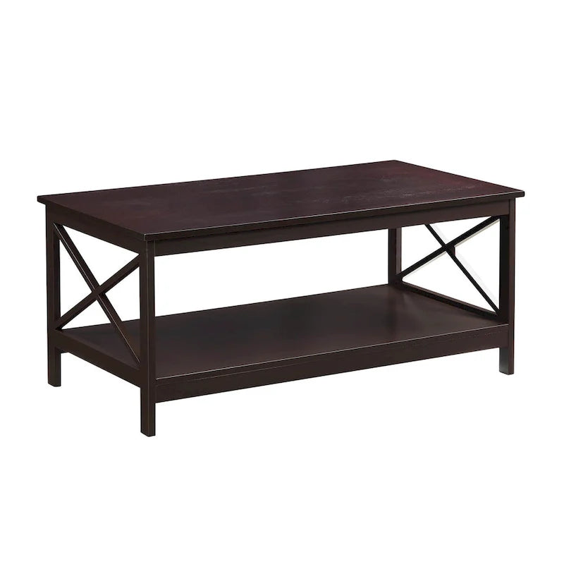 Coastal Farmhouse Coffee Table with X-Frame & Bottom Shelf