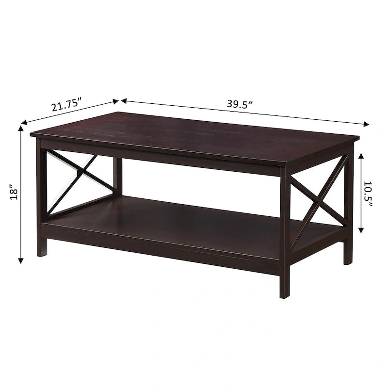 Coastal Farmhouse Coffee Table with X-Frame & Bottom Shelf