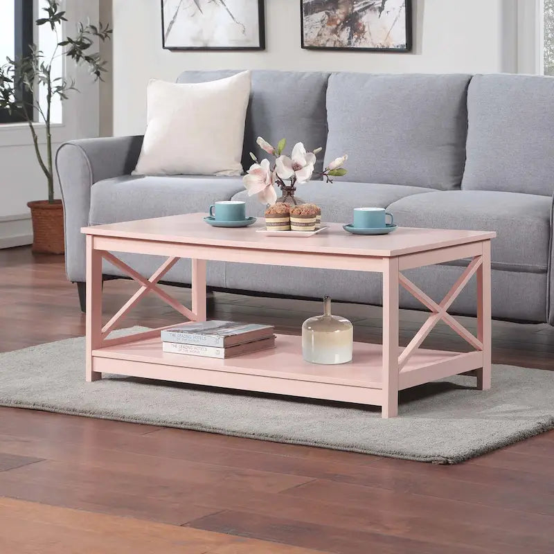 Coastal Farmhouse Coffee Table with X-Frame & Bottom Shelf