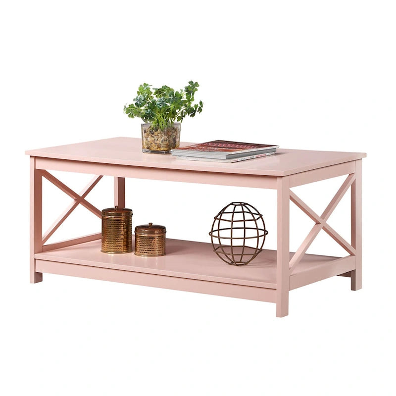 Coastal Farmhouse Coffee Table with X-Frame & Bottom Shelf