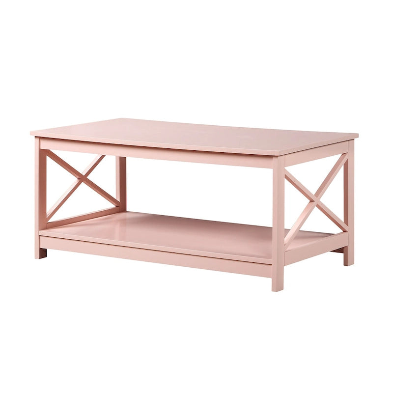 Coastal Farmhouse Coffee Table with X-Frame & Bottom Shelf