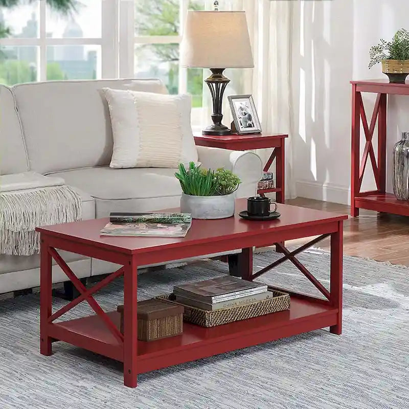 Coastal Farmhouse Coffee Table with X-Frame & Bottom Shelf
