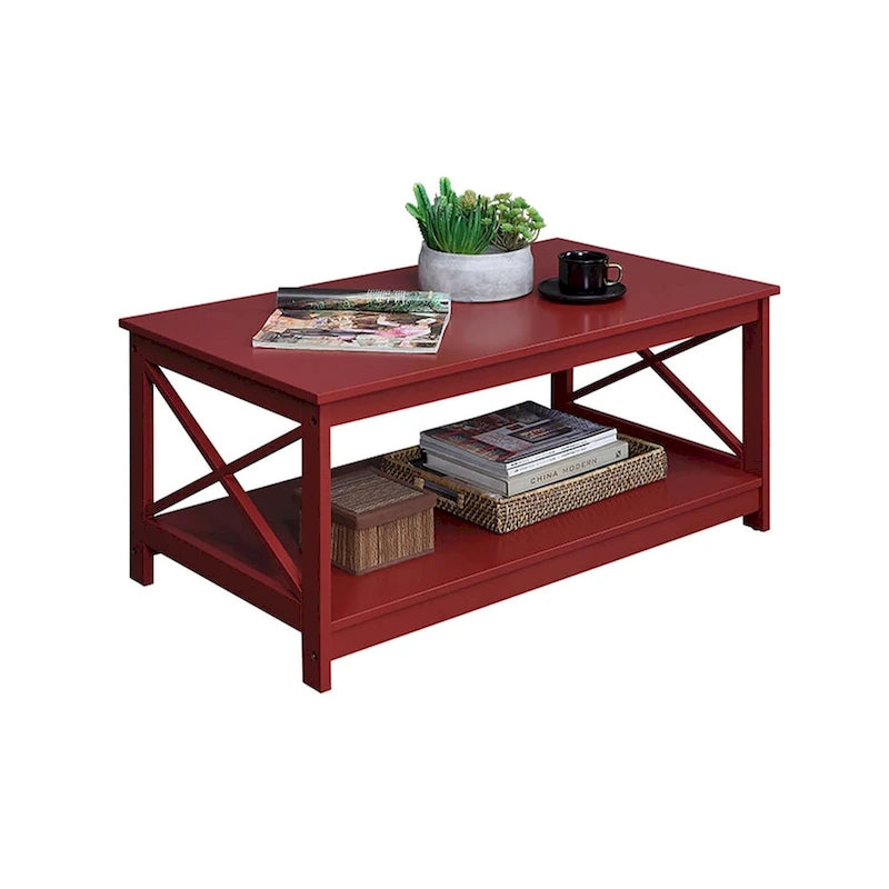 Coastal Farmhouse Coffee Table with X-Frame & Bottom Shelf