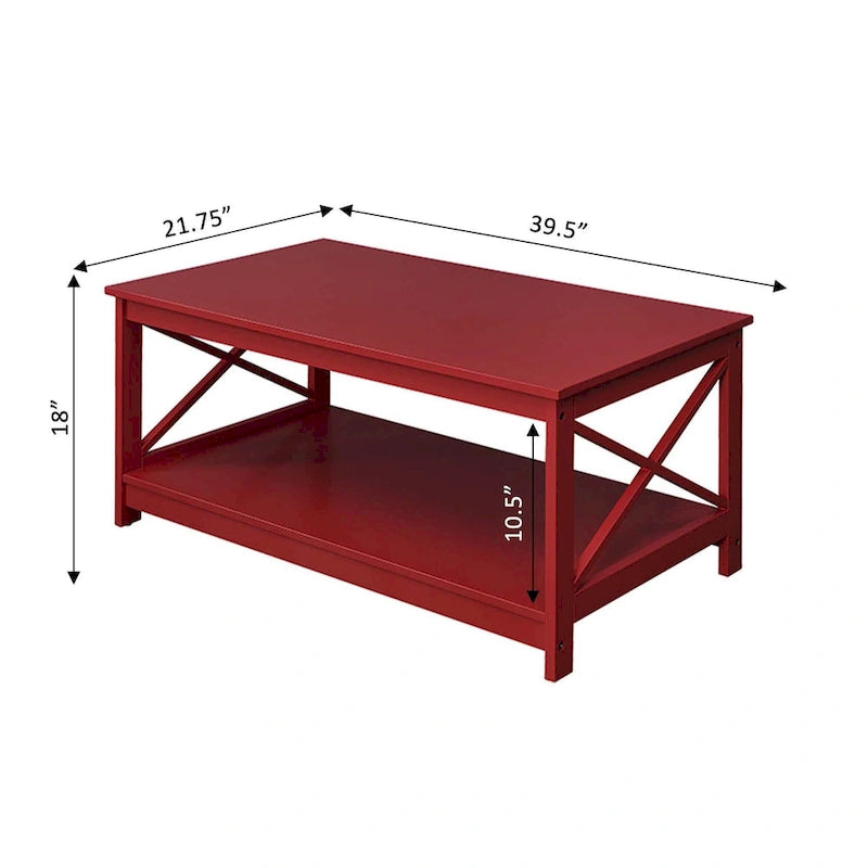 Coastal Farmhouse Coffee Table with X-Frame & Bottom Shelf