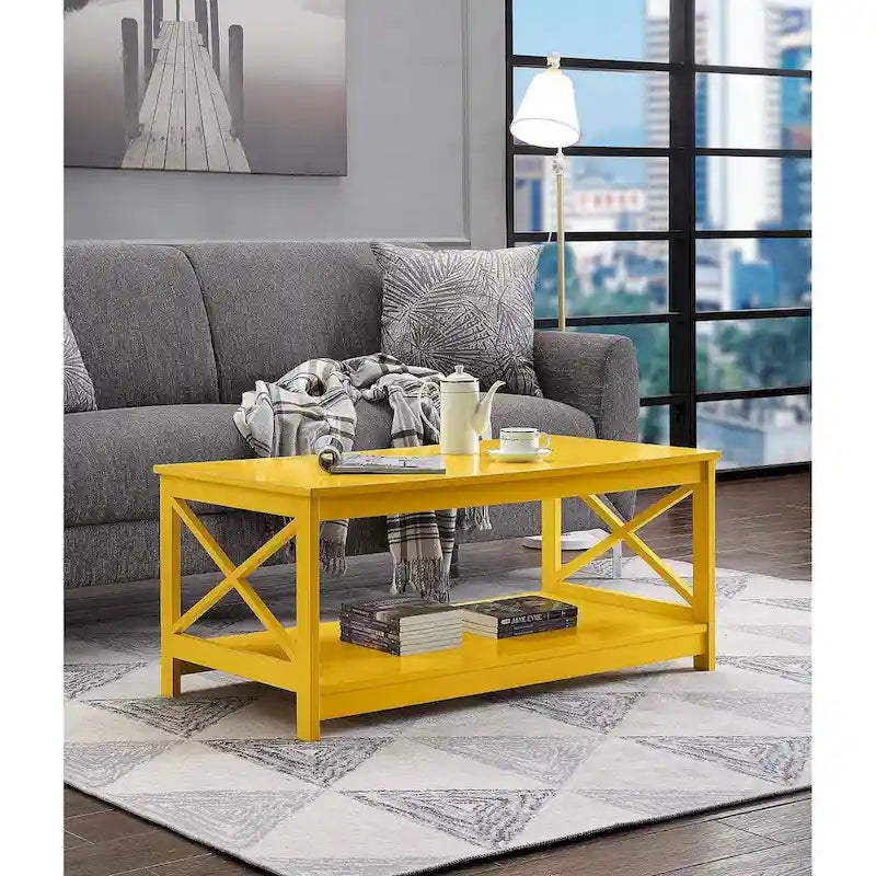 Coastal Farmhouse Coffee Table with X-Frame & Bottom Shelf