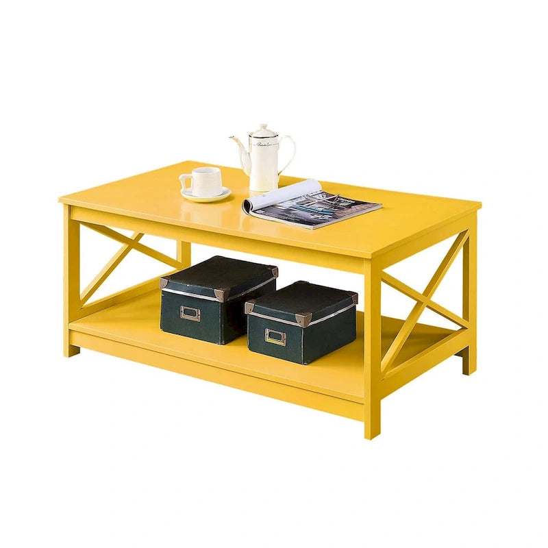 Coastal Farmhouse Coffee Table with X-Frame & Bottom Shelf