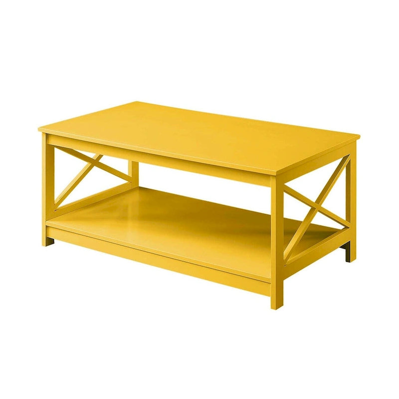 Coastal Farmhouse Coffee Table with X-Frame & Bottom Shelf