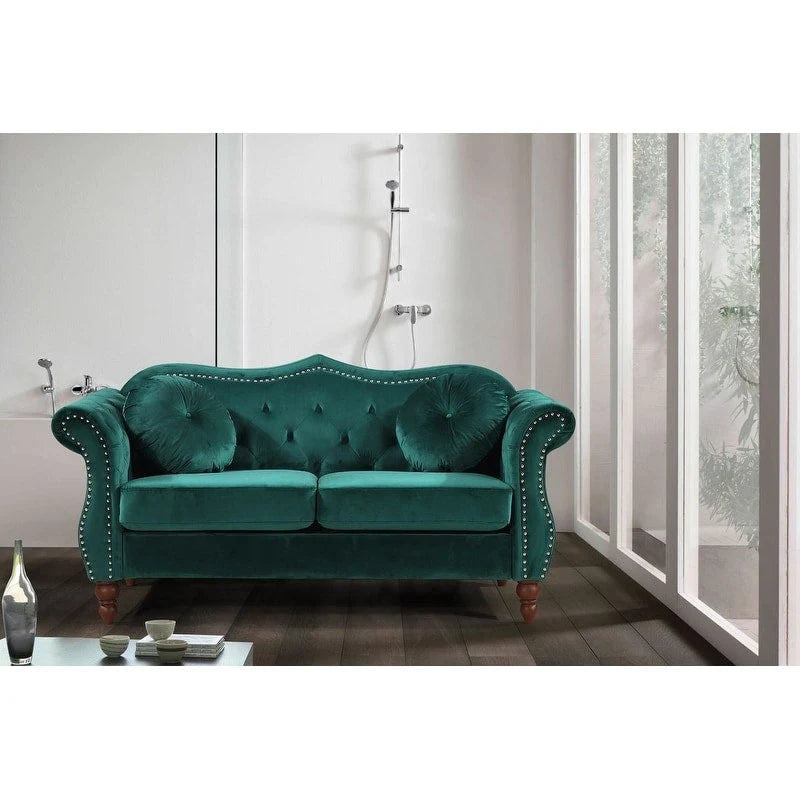 Velvet Chesterfield Loveseat with Nailhead Trim & Tufted Back