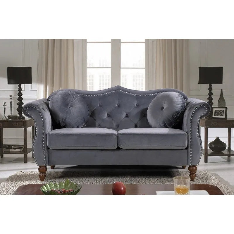 Velvet Chesterfield Loveseat with Nailhead Trim & Tufted Back