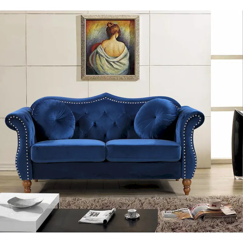 Velvet Chesterfield Loveseat with Nailhead Trim & Tufted Back