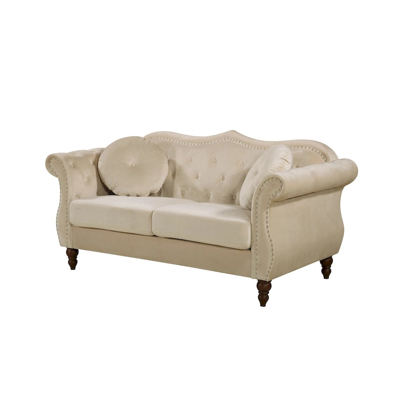 Velvet Chesterfield Loveseat with Nailhead Trim & Tufted Back