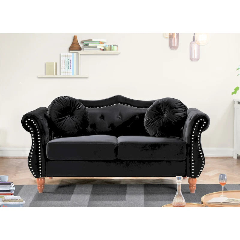 Velvet Chesterfield Loveseat with Nailhead Trim & Tufted Back