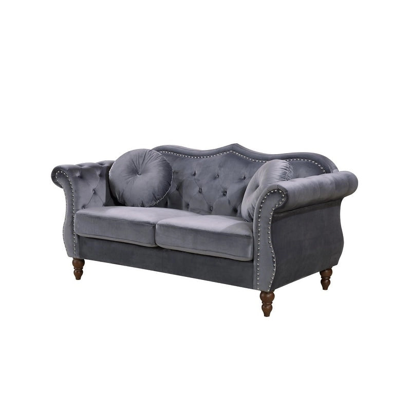 Velvet Chesterfield Loveseat with Nailhead Trim & Tufted Back
